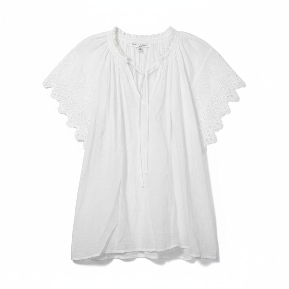 NEW Chelsea Theodore 1X White Flutter Sleeve Eyelet Top Cottage Boho Coastal